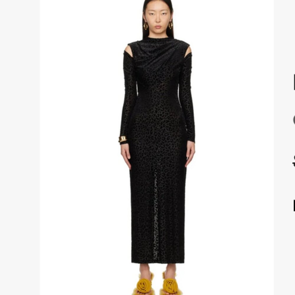 Puppets and Puppets Cold Shoulder Leaopard Print Midi Dress